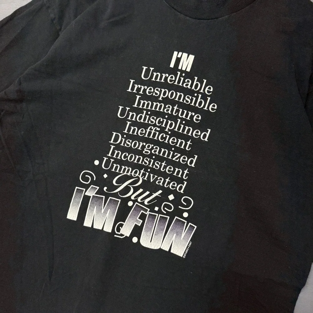 Vintage Parody Comedy Shirt Black Graphic Funny Im Fun 90s XL - Picture 2 of 6